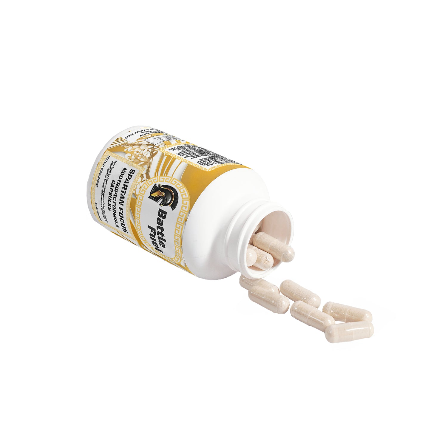 Spartan Focus Nootropic Laying on Side Spilling Capsules Out