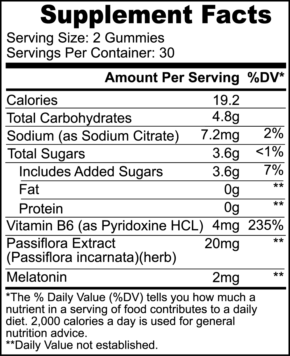 Melatonin Gummies Supplement Facts