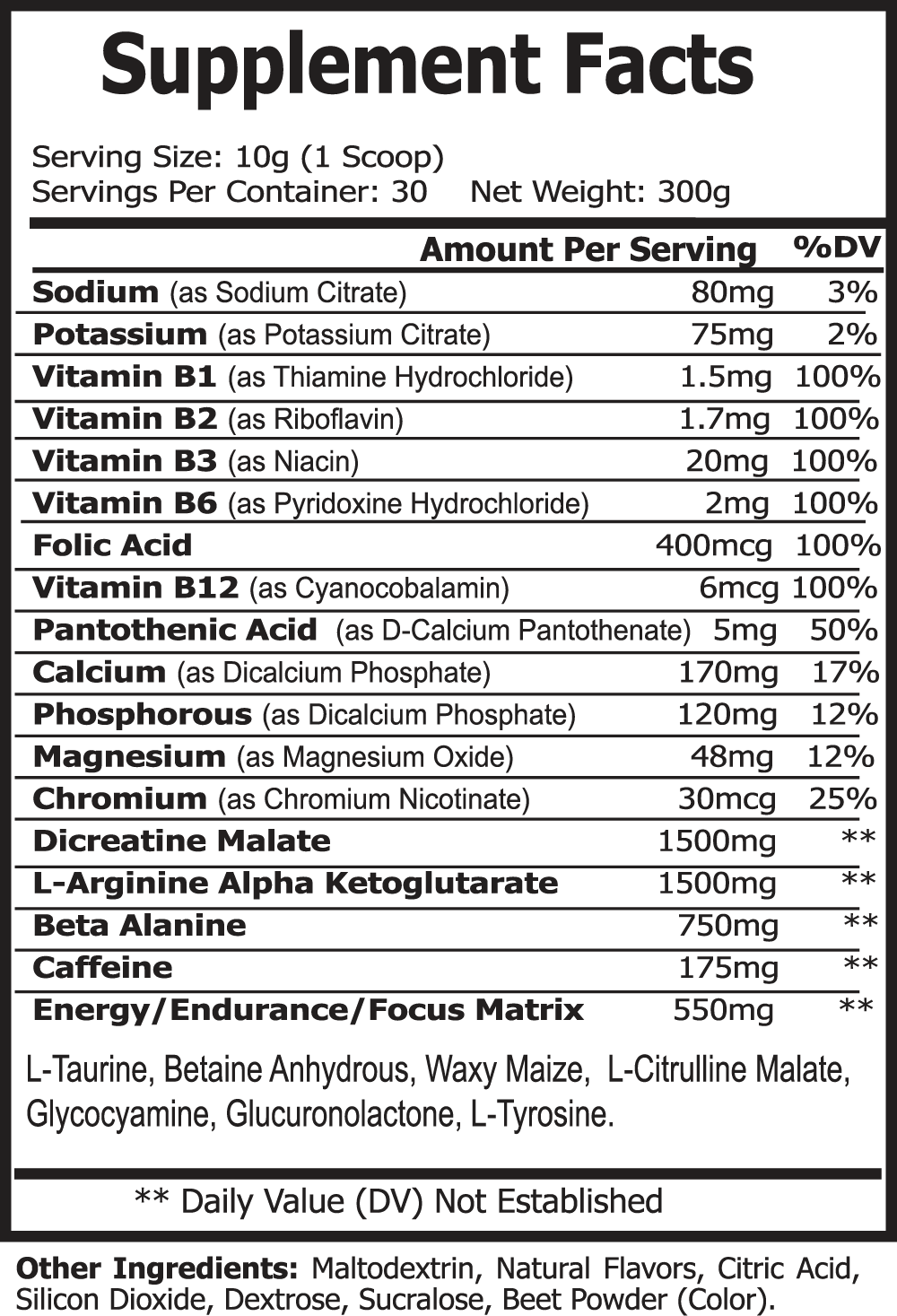 Pre-Workout Watermelon Supplement Facts