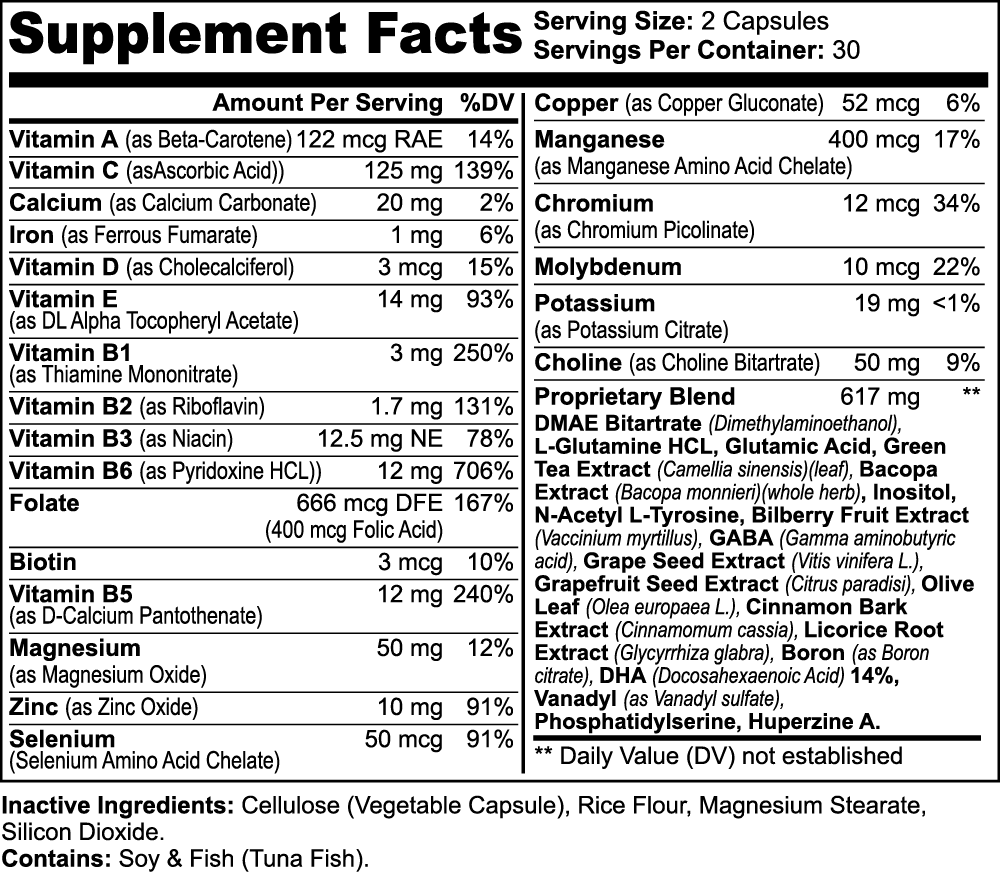 Spartan Focus Nootropic Supplement Facts